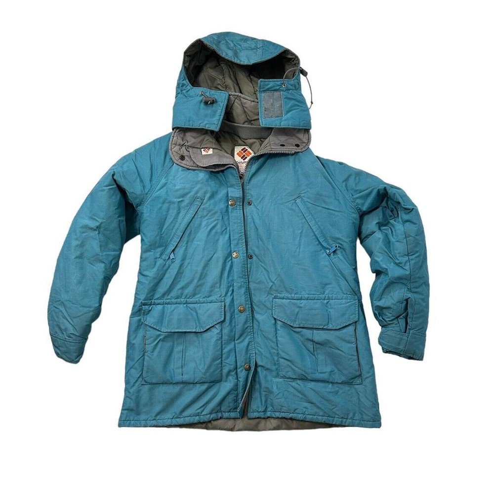 Vintage Columbia Hooded Trench Coat‎ Insulated Thinsulate Size Large Teal Winter